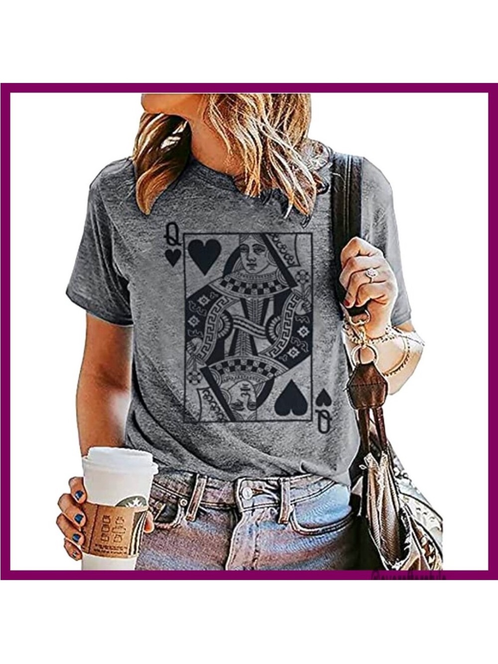 Gray Queen of Hearts Graphic Tee - Women Sz Large